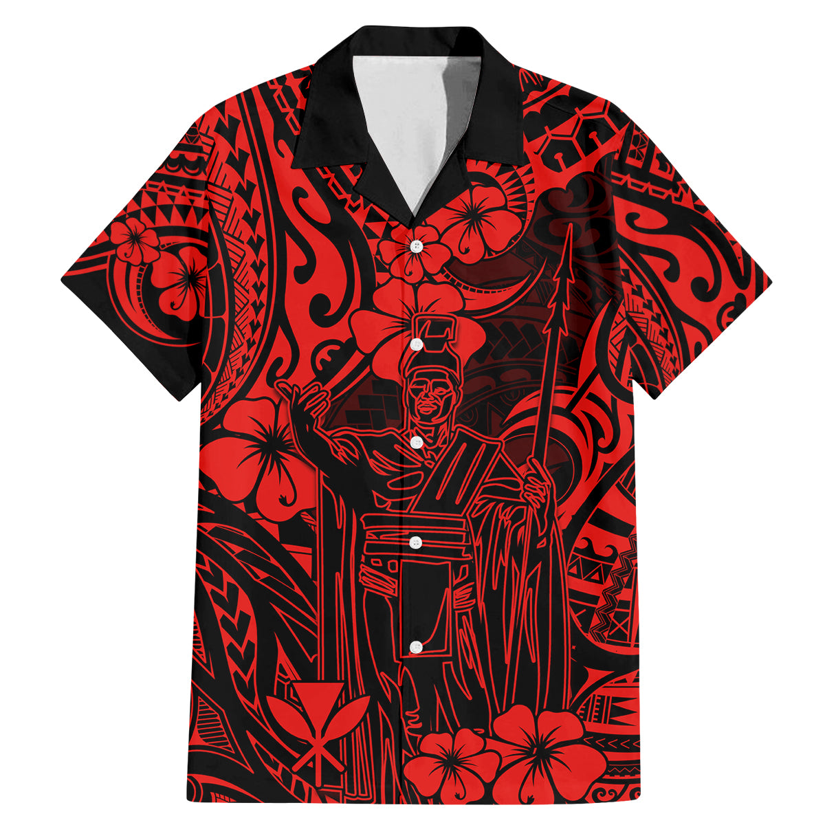 Hawaii King Kamehameha Family Matching Mermaid Dress and Hawaiian Shirt Polynesian Pattern Red Version LT01 Dad's Shirt - Short Sleeve Red - Polynesian Pride