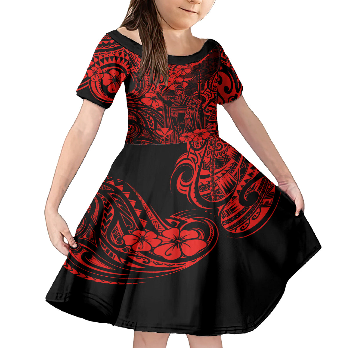 Hawaii King Kamehameha Kid Short Sleeve Dress Polynesian Pattern Red Version LT01 KID Red - Polynesian Pride