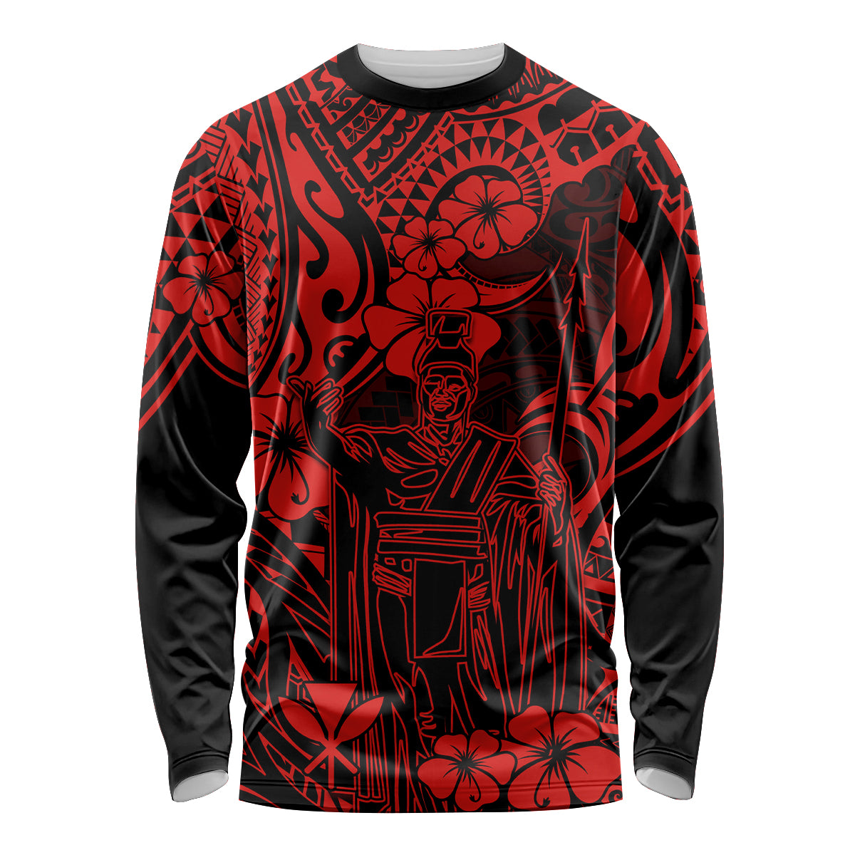 Hawaii King Kamehameha Long Sleeve Shirt Polynesian Pattern Red Version LT01 Unisex Red - Polynesian Pride