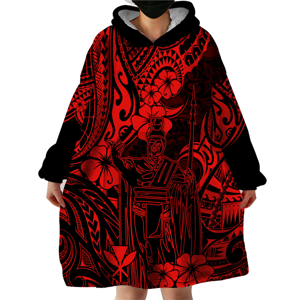 Hawaii King Kamehameha Wearable Blanket Hoodie Polynesian Pattern Red Version LT01 - Polynesian Pride