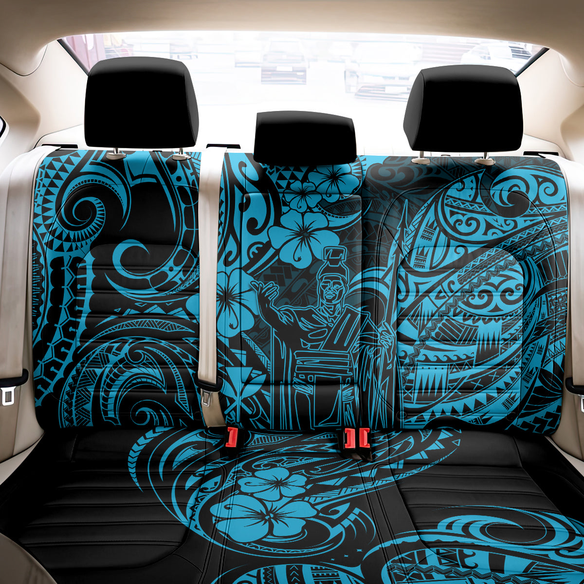 Hawaii King Kamehameha Back Car Seat Cover Polynesian Pattern Sky Blue Version