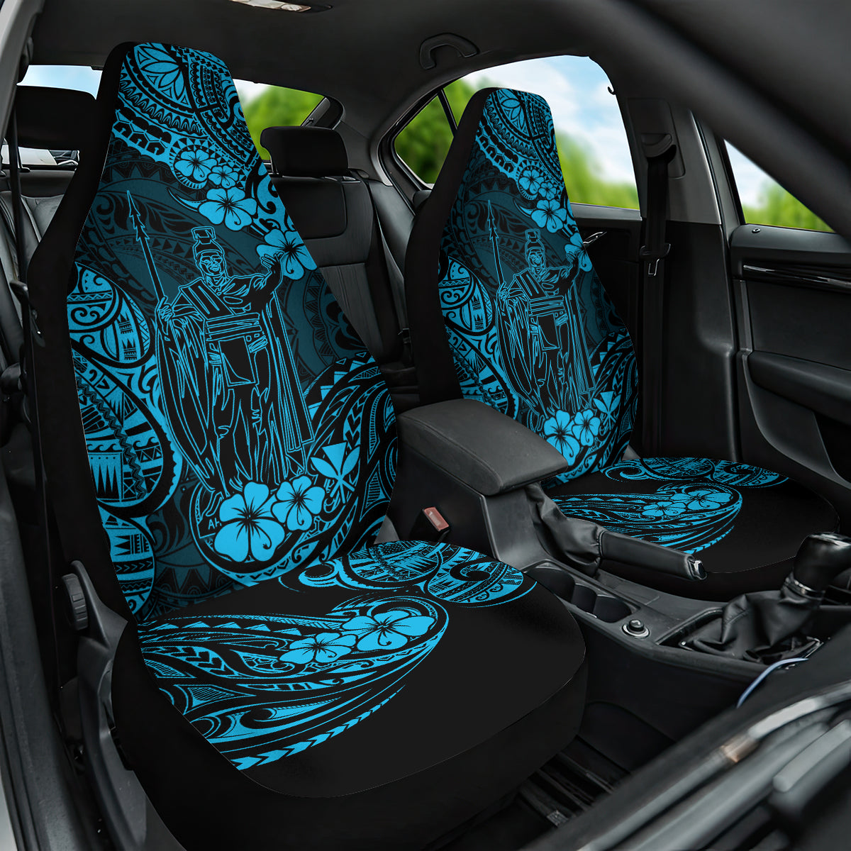 Hawaii King Kamehameha Car Seat Cover Polynesian Pattern Sky Blue Version LT01 One Size Blue - Polynesian Pride