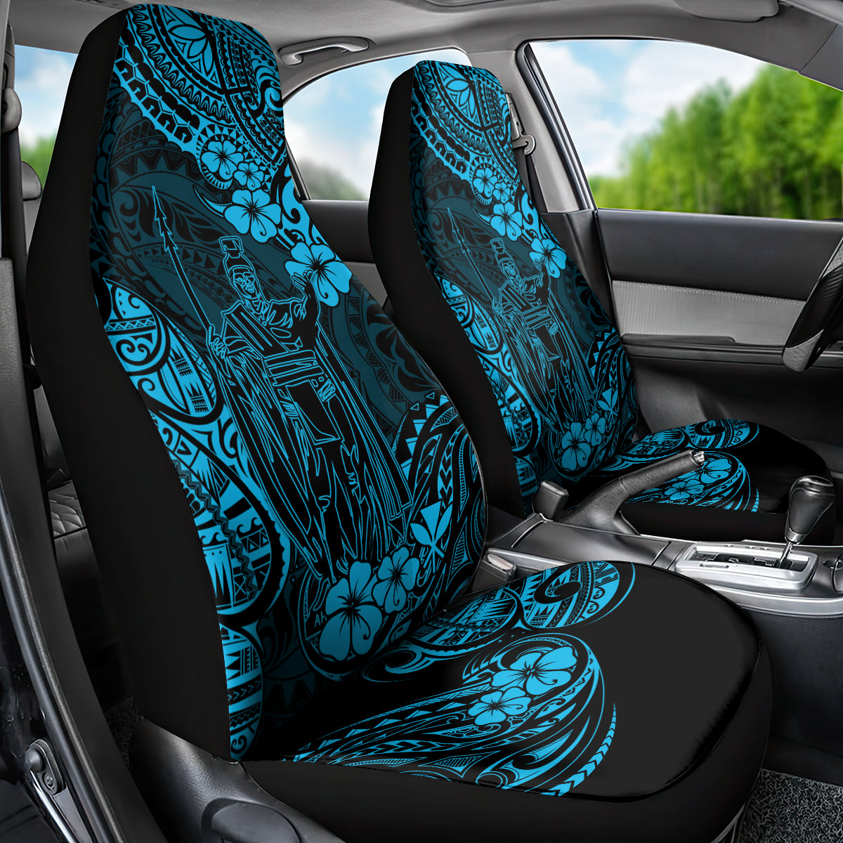 Hawaii King Kamehameha Car Seat Cover Polynesian Pattern Sky Blue Version LT01 - Polynesian Pride