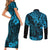 Hawaii King Kamehameha Couples Matching Short Sleeve Bodycon Dress and Long Sleeve Button Shirts Polynesian Pattern Sky Blue Version LT01 - Polynesian Pride