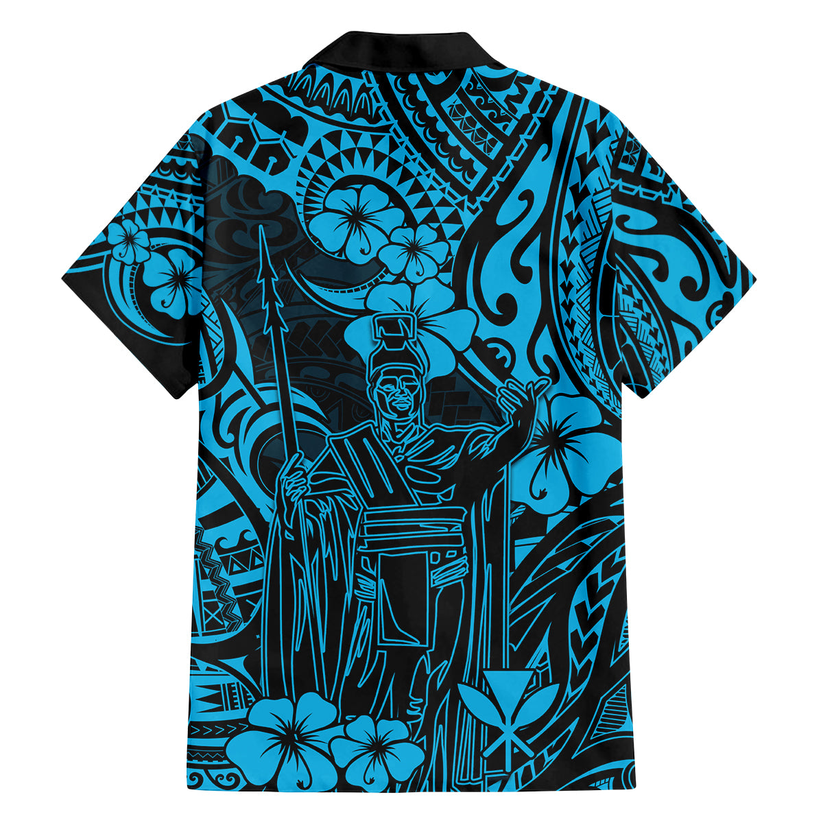 Hawaii King Kamehameha Family Matching Off Shoulder Long Sleeve Dress and Hawaiian Shirt Polynesian Pattern Sky Blue Version LT01 - Polynesian Pride