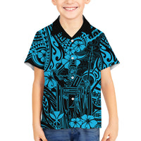 Hawaii King Kamehameha Family Matching Puletasi Dress and Hawaiian Shirt Polynesian Pattern Sky Blue Version LT01 Son's Shirt Blue - Polynesian Pride