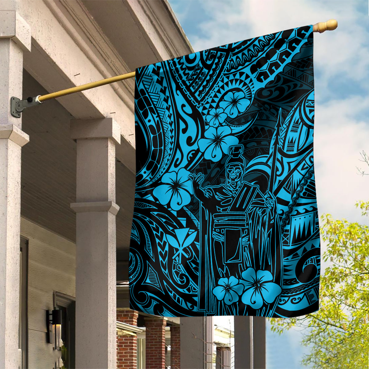 Hawaii King Kamehameha Garden Flag Polynesian Pattern Sky Blue Version LT01 House Flag Blue - Polynesian Pride