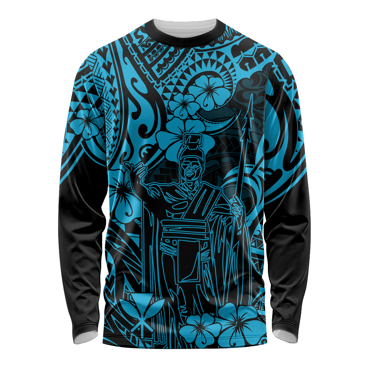 Hawaii King Kamehameha Long Sleeve Shirt Polynesian Pattern Sky Blue Version LT01 Unisex Blue - Polynesian Pride