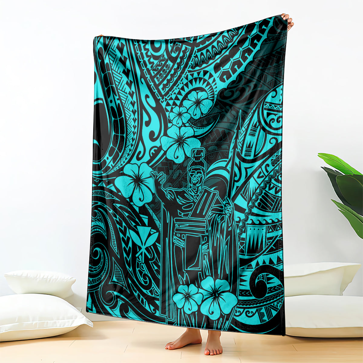 Hawaii King Kamehameha Blanket Polynesian Pattern Turquoise Version LT01 Turquoise - Polynesian Pride