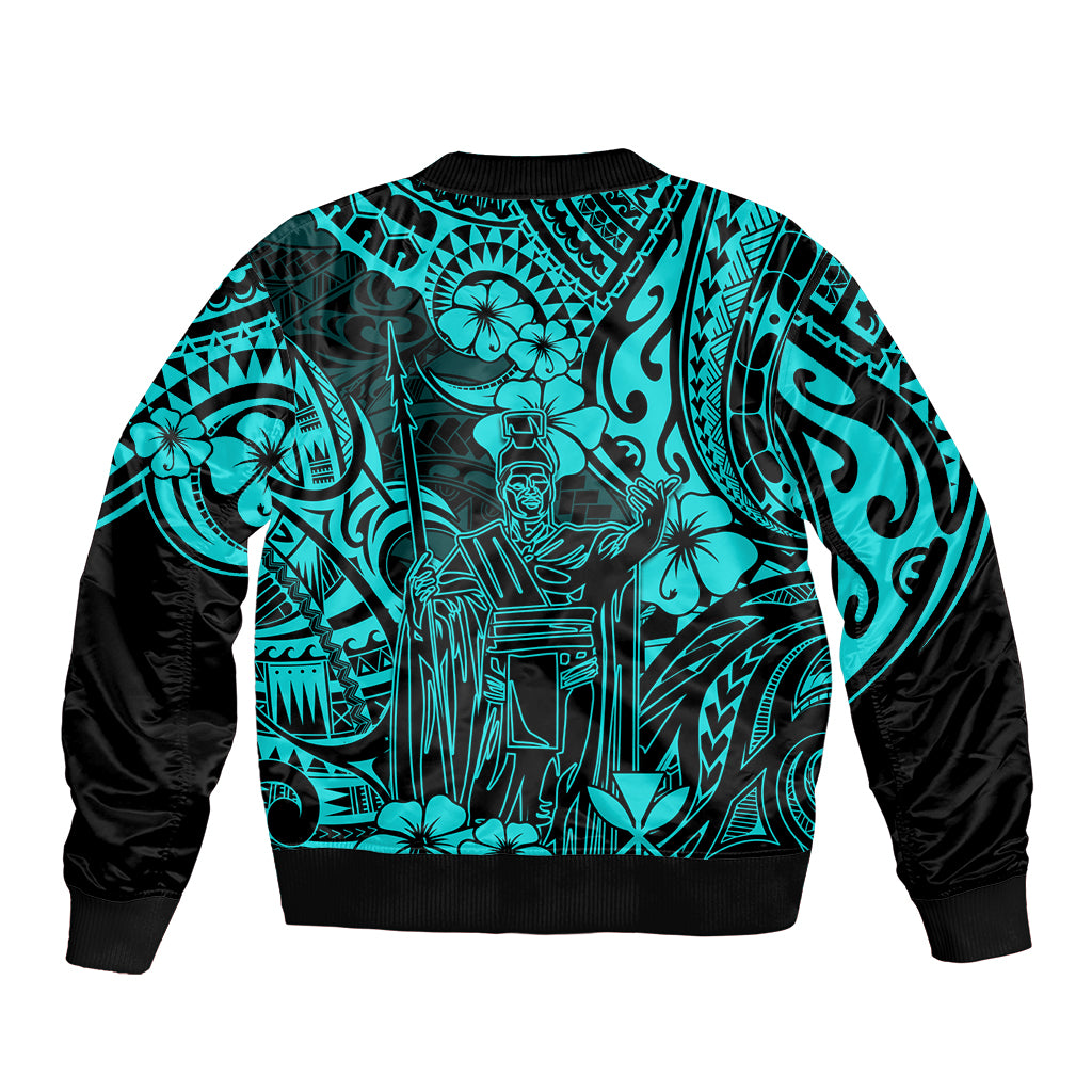 Hawaii King Kamehameha Bomber Jacket Polynesian Pattern Turquoise Version LT01 - Polynesian Pride