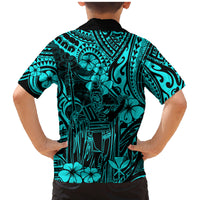 Hawaii King Kamehameha Family Matching Mermaid Dress and Hawaiian Shirt Polynesian Pattern Turquoise Version LT01 - Polynesian Pride