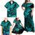 Hawaii King Kamehameha Family Matching Off Shoulder Maxi Dress and Hawaiian Shirt Polynesian Pattern Turquoise Version LT01 - Polynesian Pride