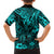 Hawaii King Kamehameha Family Matching Off Shoulder Short Dress and Hawaiian Shirt Polynesian Pattern Turquoise Version LT01 - Polynesian Pride