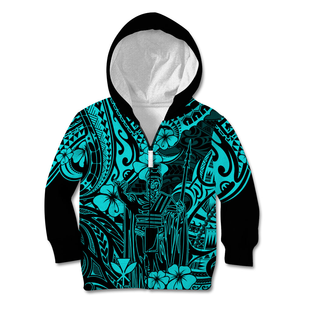 Hawaii King Kamehameha Kid Hoodie Polynesian Pattern Turquoise Version LT01 - Polynesian Pride