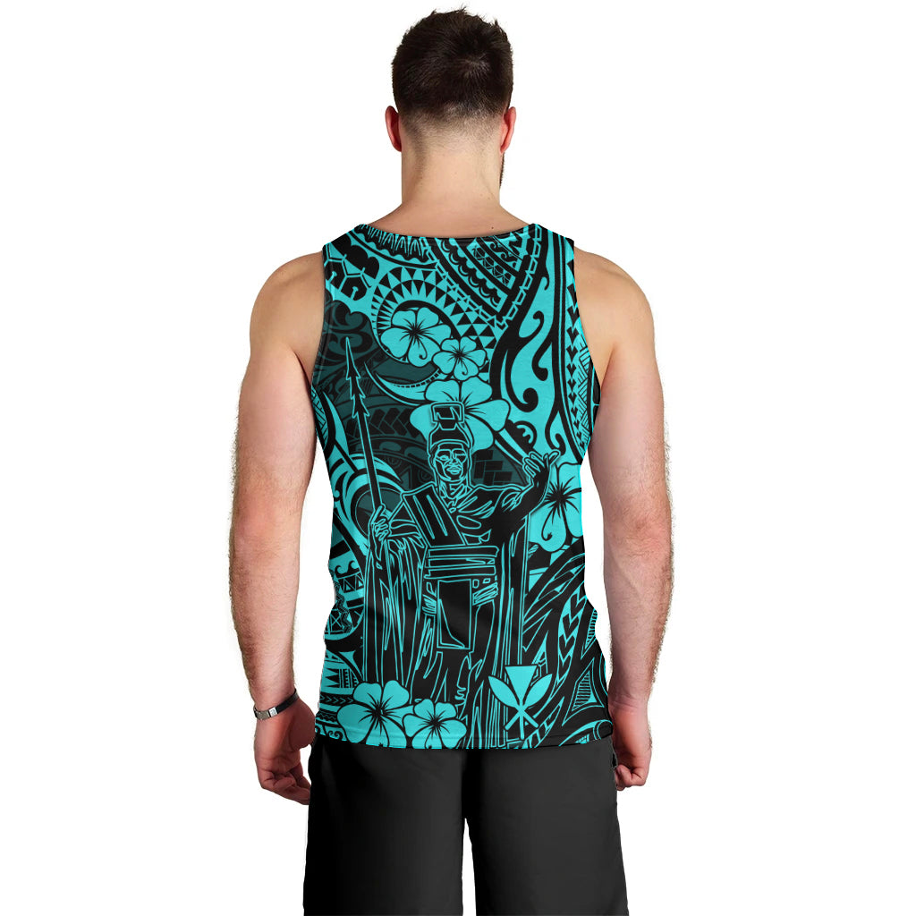 Hawaii King Kamehameha Men Tank Top Polynesian Pattern Turquoise Version LT01 - Polynesian Pride