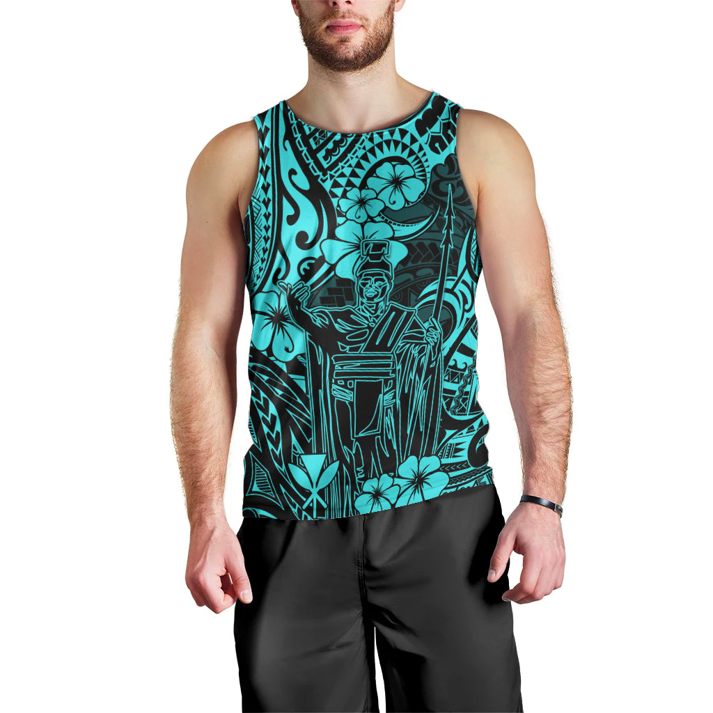 Hawaii King Kamehameha Men Tank Top Polynesian Pattern Turquoise Version LT01 - Polynesian Pride