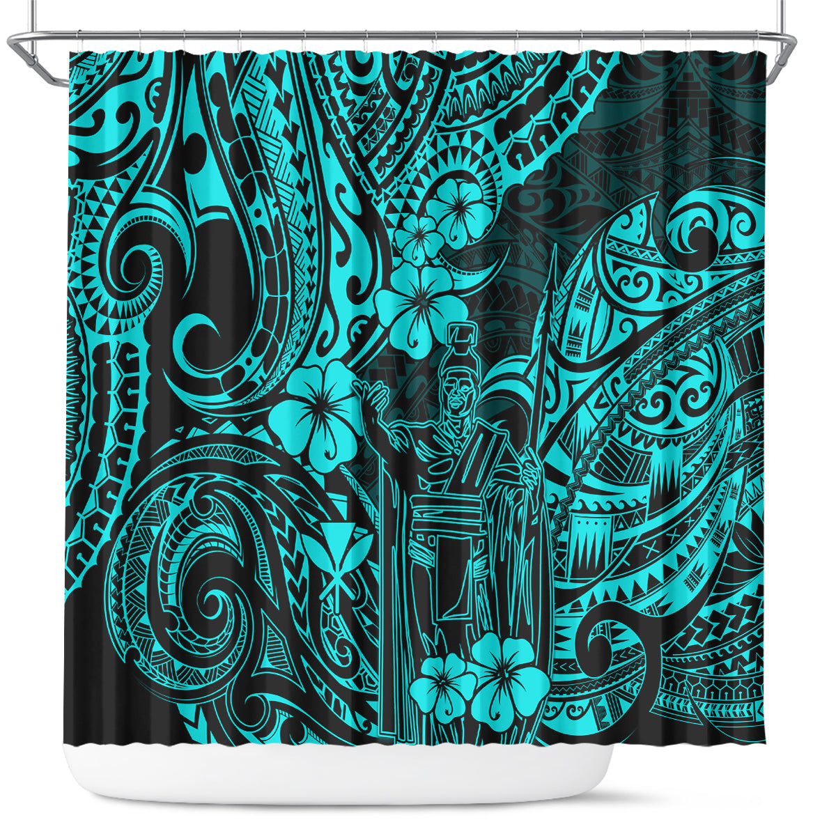 Hawaii King Kamehameha Shower Curtain Polynesian Pattern Turquoise Version LT01 Turquoise - Polynesian Pride