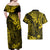 Hawaii King Kamehameha Couples Matching Off Shoulder Maxi Dress and Hawaiian Shirt Polynesian Pattern Yellow Version LT01 - Polynesian Pride