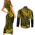 Hawaii King Kamehameha Couples Matching Short Sleeve Bodycon Dress and Long Sleeve Button Shirts Polynesian Pattern Yellow Version LT01 - Polynesian Pride