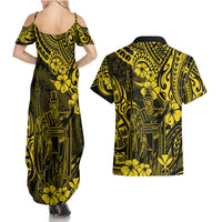 Hawaii King Kamehameha Couples Matching Summer Maxi Dress and Hawaiian Shirt Polynesian Pattern Yellow Version LT01 - Polynesian Pride