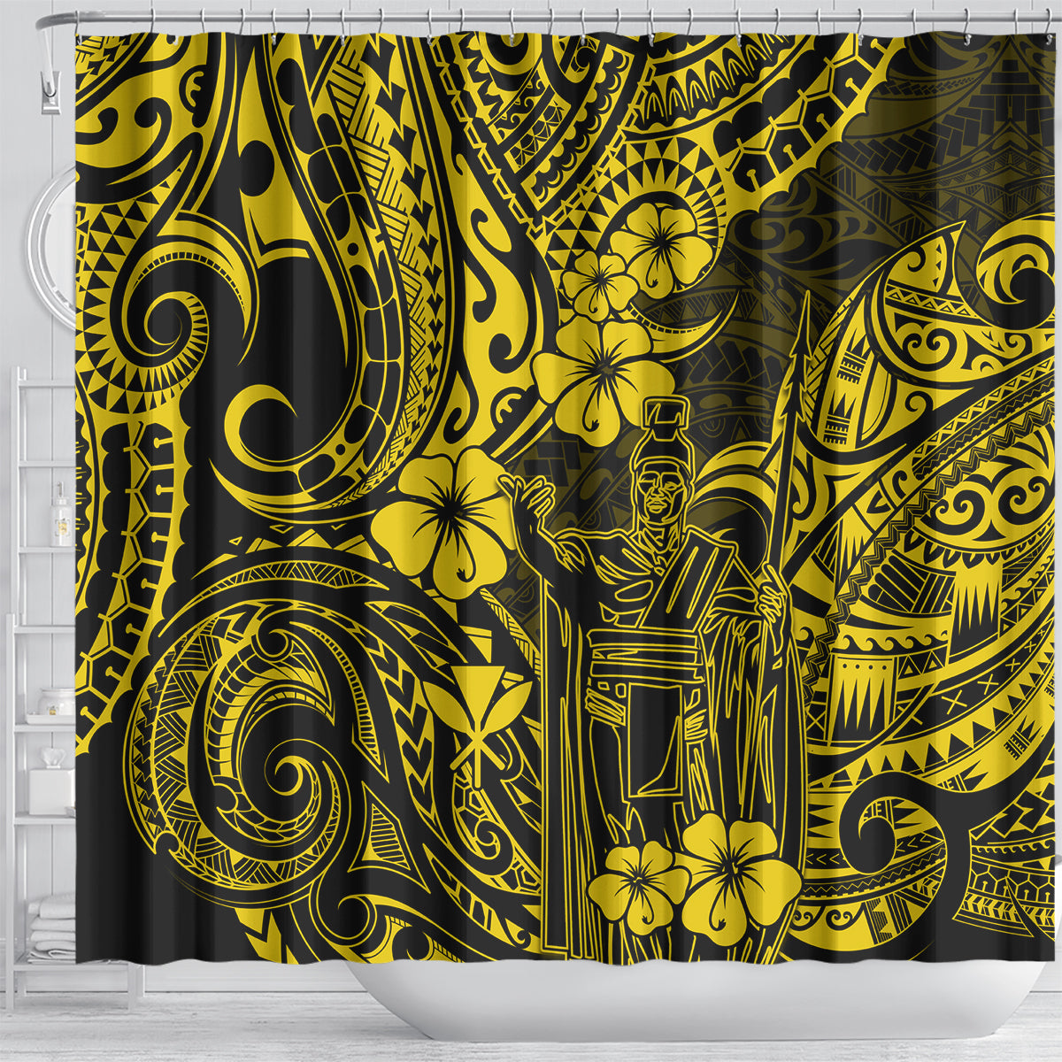 Hawaii King Kamehameha Shower Curtain Polynesian Pattern Yellow Version LT01 - Polynesian Pride