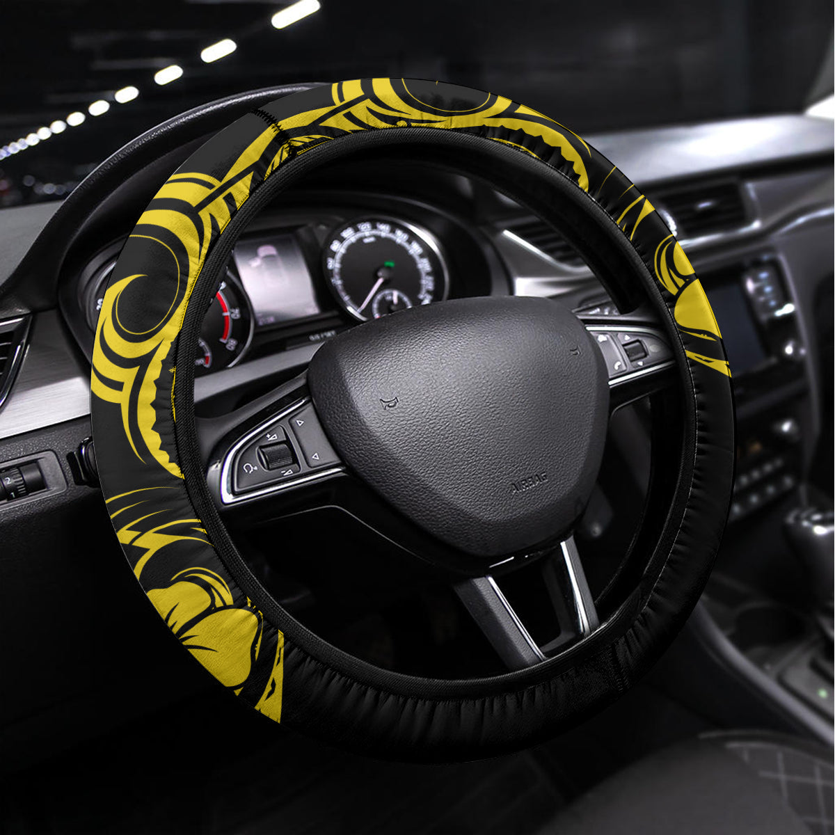 Hawaii King Kamehameha Steering Wheel Cover Polynesian Pattern Yellow Version