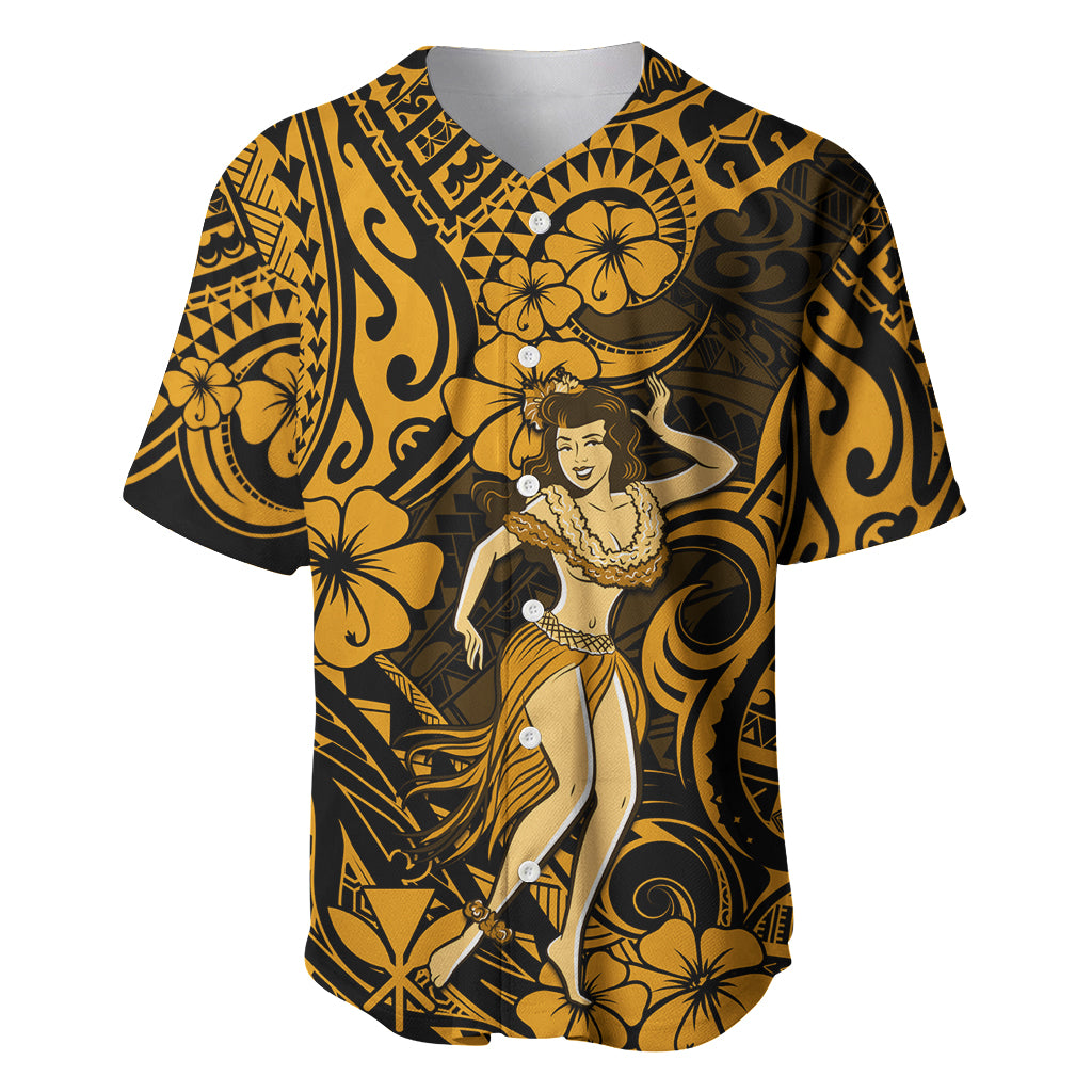 Hawaii Hula Girl Baseball Jersey Polynesian Pattern Gold Version LT01 Gold - Polynesian Pride