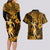 Hawaii Hula Girl Couples Matching Long Sleeve Bodycon Dress and Hawaiian Shirt Polynesian Pattern Gold Version LT01 - Polynesian Pride