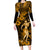 Hawaii Hula Girl Family Matching Long Sleeve Bodycon Dress and Hawaiian Shirt Polynesian Pattern Gold Version LT01 Mom's Dress Gold - Polynesian Pride