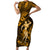 Hawaii Hula Girl Family Matching Short Sleeve Bodycon Dress and Hawaiian Shirt Polynesian Pattern Gold Version LT01 Mom's Dress Gold - Polynesian Pride