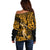 Hawaii Hula Girl Off Shoulder Sweater Polynesian Pattern Gold Version LT01 - Polynesian Pride