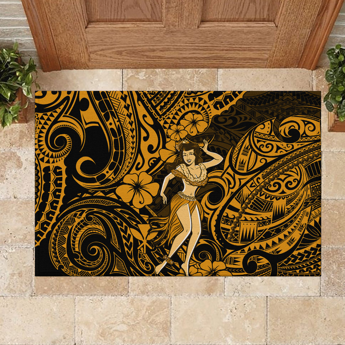 Hawaii Hula Girl Rubber Doormat Polynesian Pattern Gold Version LT01 - Polynesian Pride