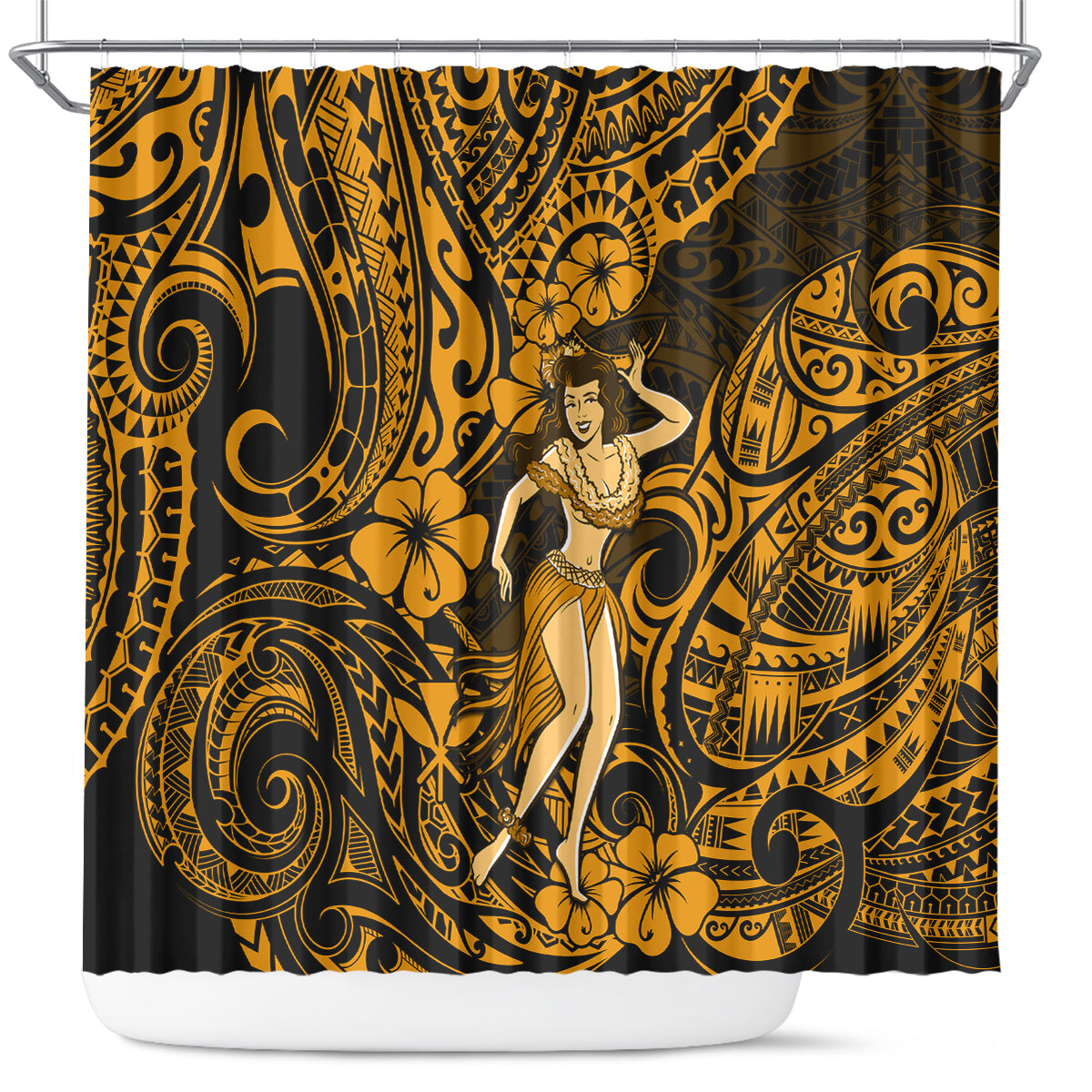 Hawaii Hula Girl Shower Curtain Polynesian Pattern Gold Version LT01 Gold - Polynesian Pride