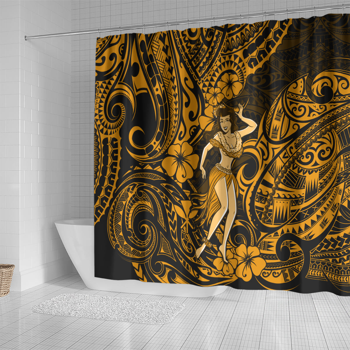 Hawaii Hula Girl Shower Curtain Polynesian Pattern Gold Version LT01 - Polynesian Pride