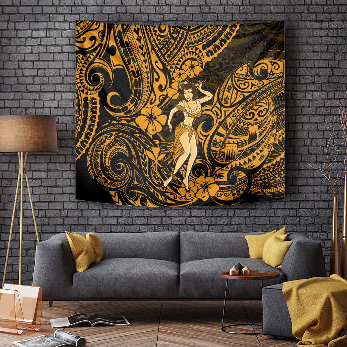 Hawaii Hula Girl Tapestry Polynesian Pattern Gold Version LT01 Gold - Polynesian Pride