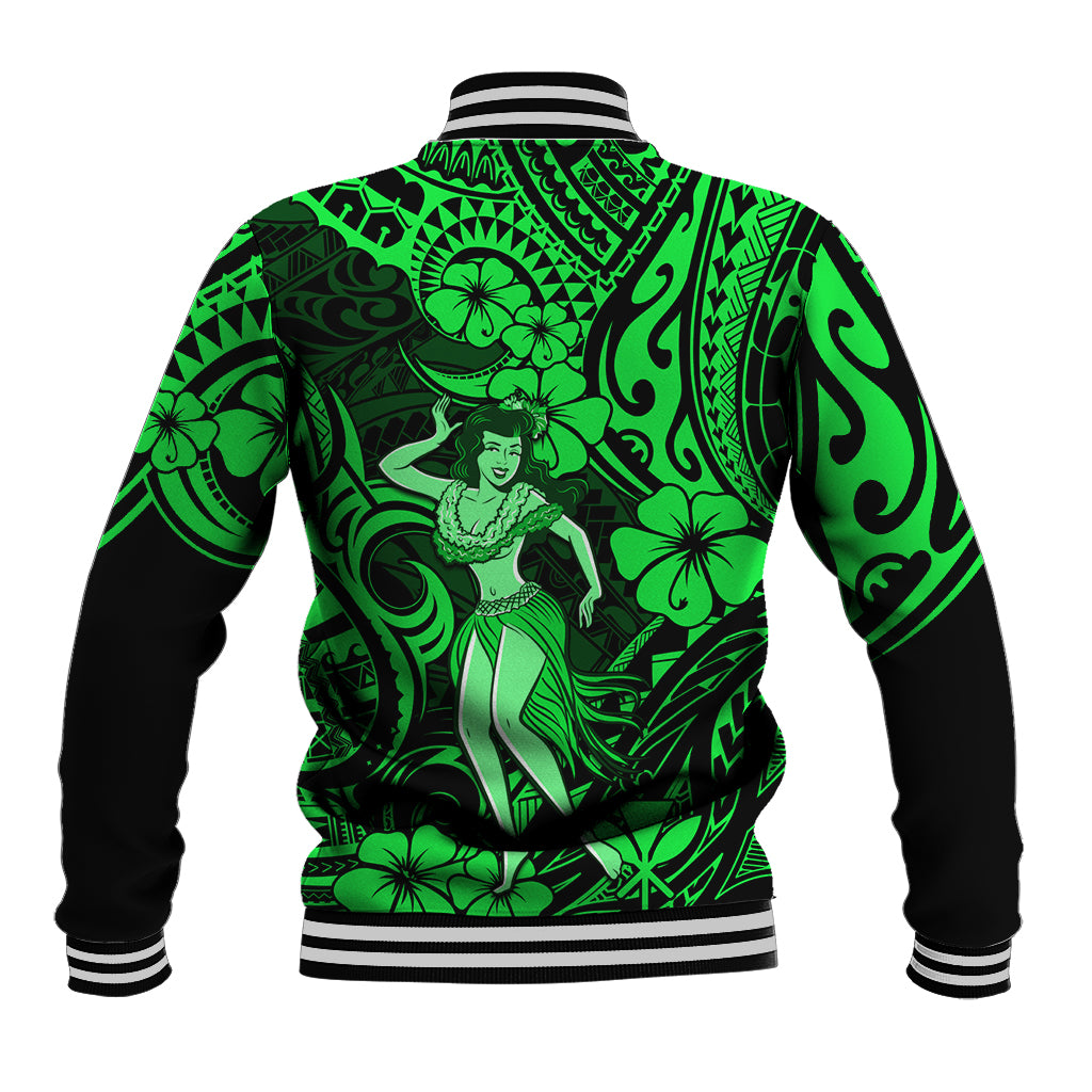 Hawaii Hula Girl Baseball Jacket Polynesian Pattern Green Version LT01 - Polynesian Pride