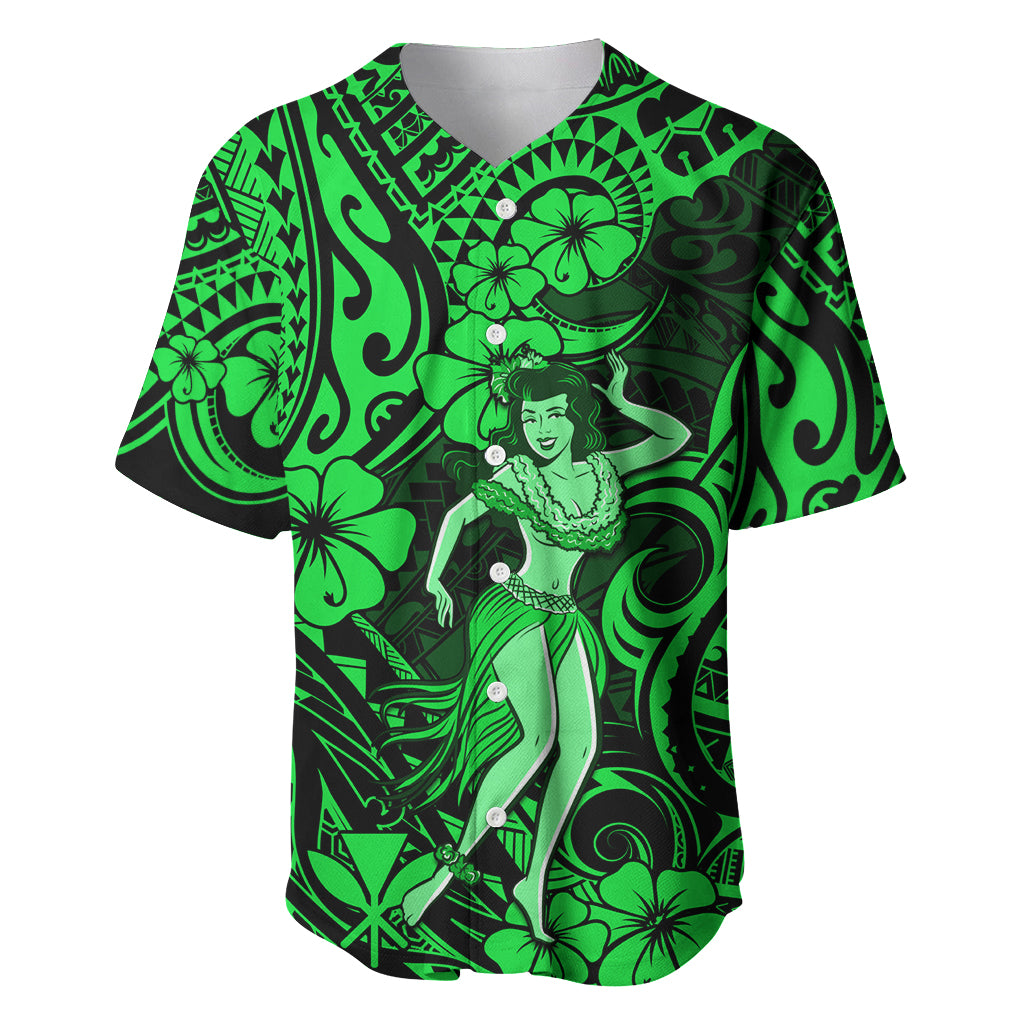 Hawaii Hula Girl Baseball Jersey Polynesian Pattern Green Version LT01 Green - Polynesian Pride