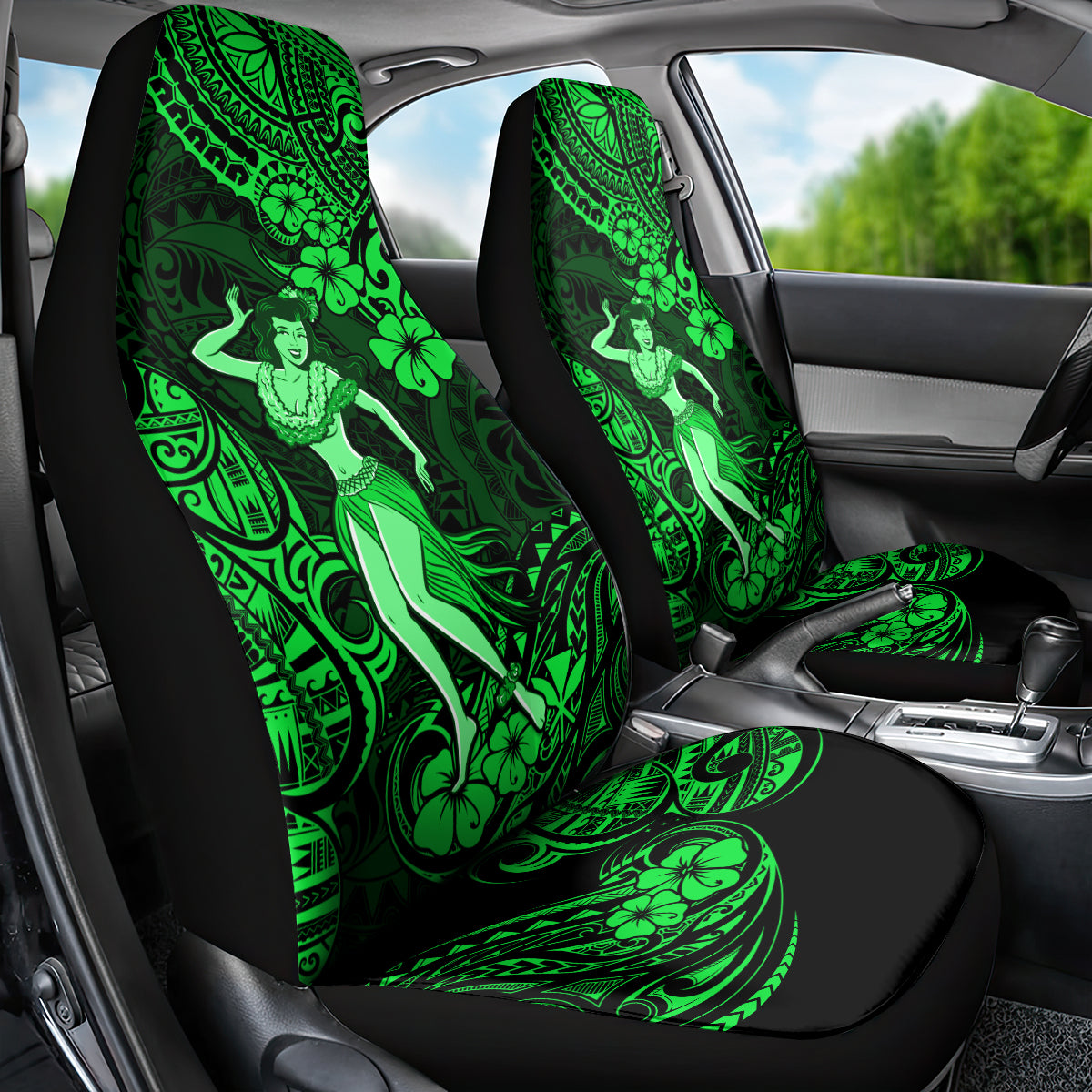 Hawaii Hula Girl Car Seat Cover Polynesian Pattern Green Version LT01 - Polynesian Pride