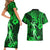 Hawaii Hula Girl Couples Matching Short Sleeve Bodycon Dress and Hawaiian Shirt Polynesian Pattern Green Version LT01 - Polynesian Pride