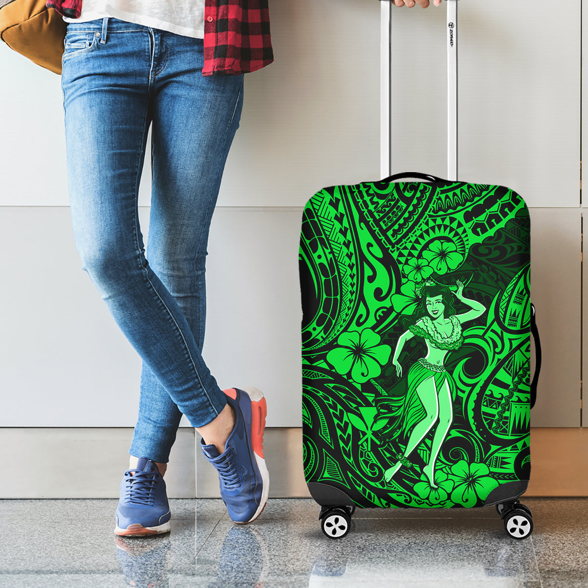 Hawaii Hula Girl Luggage Cover Polynesian Pattern Green Version LT01 - Polynesian Pride