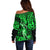 Hawaii Hula Girl Off Shoulder Sweater Polynesian Pattern Green Version LT01 - Polynesian Pride