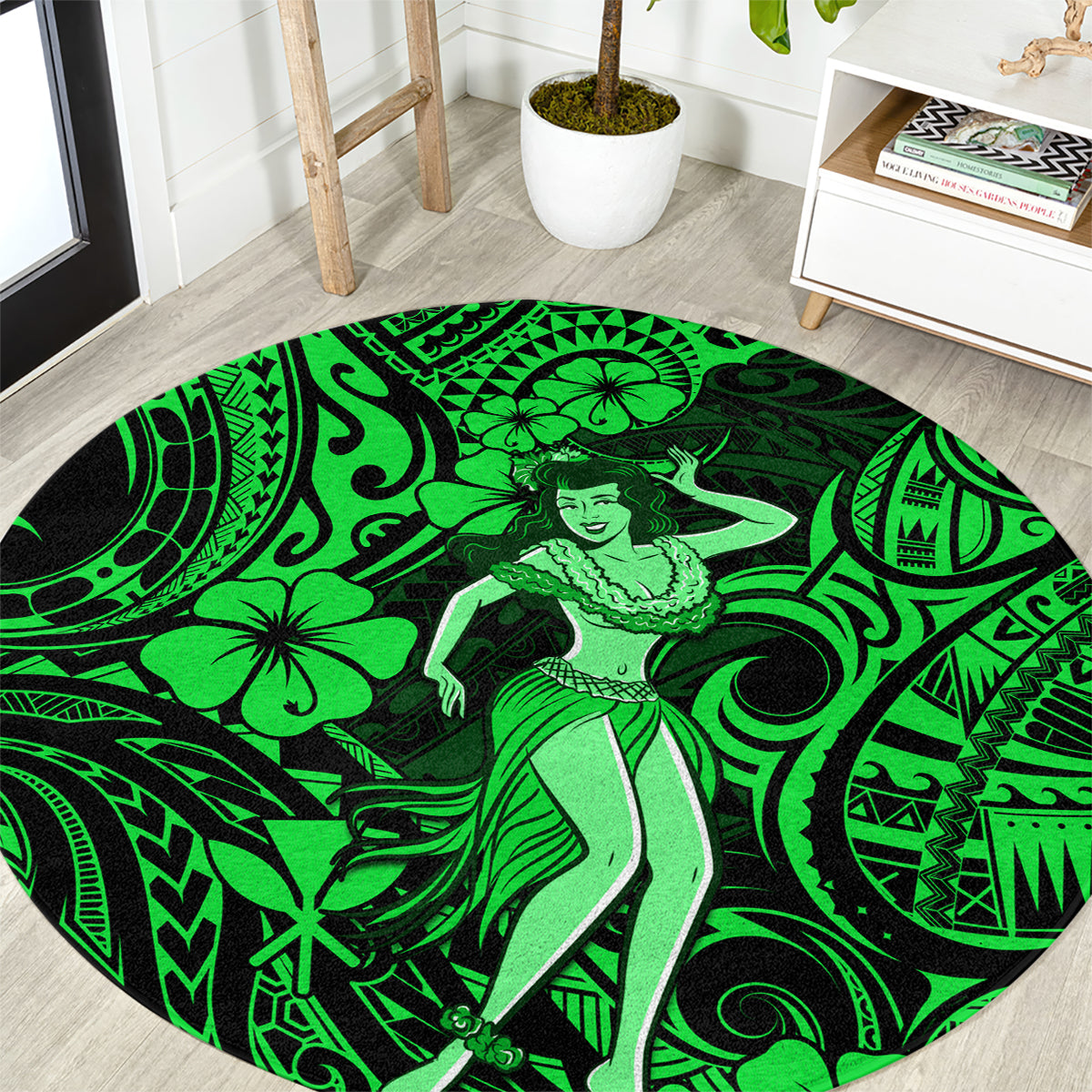 Hawaii Hula Girl Round Carpet Polynesian Pattern Green Version LT01 Green - Polynesian Pride