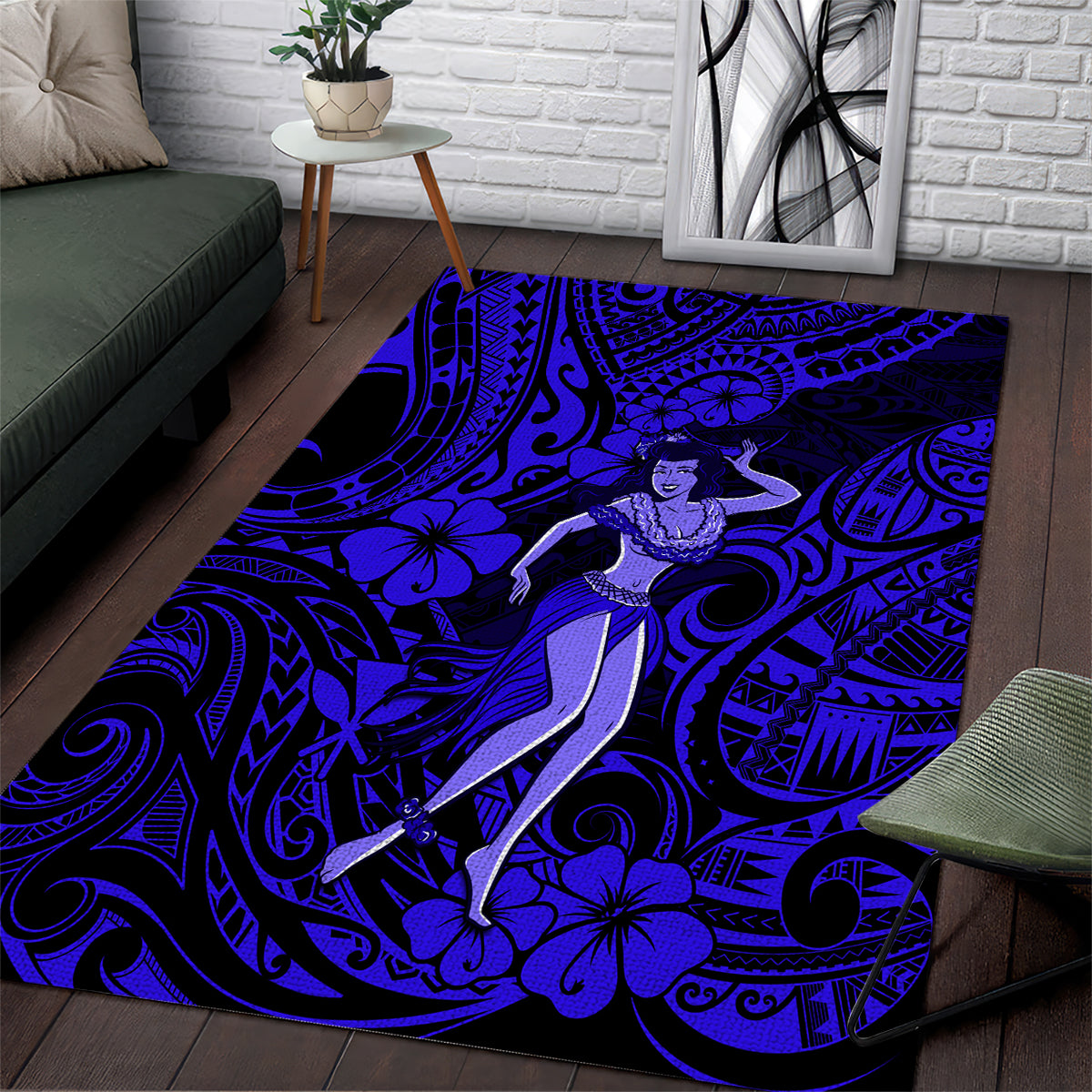 Hawaii Hula Girl Area Rug Polynesian Pattern Navy Blue Version LT01 Blue - Polynesian Pride