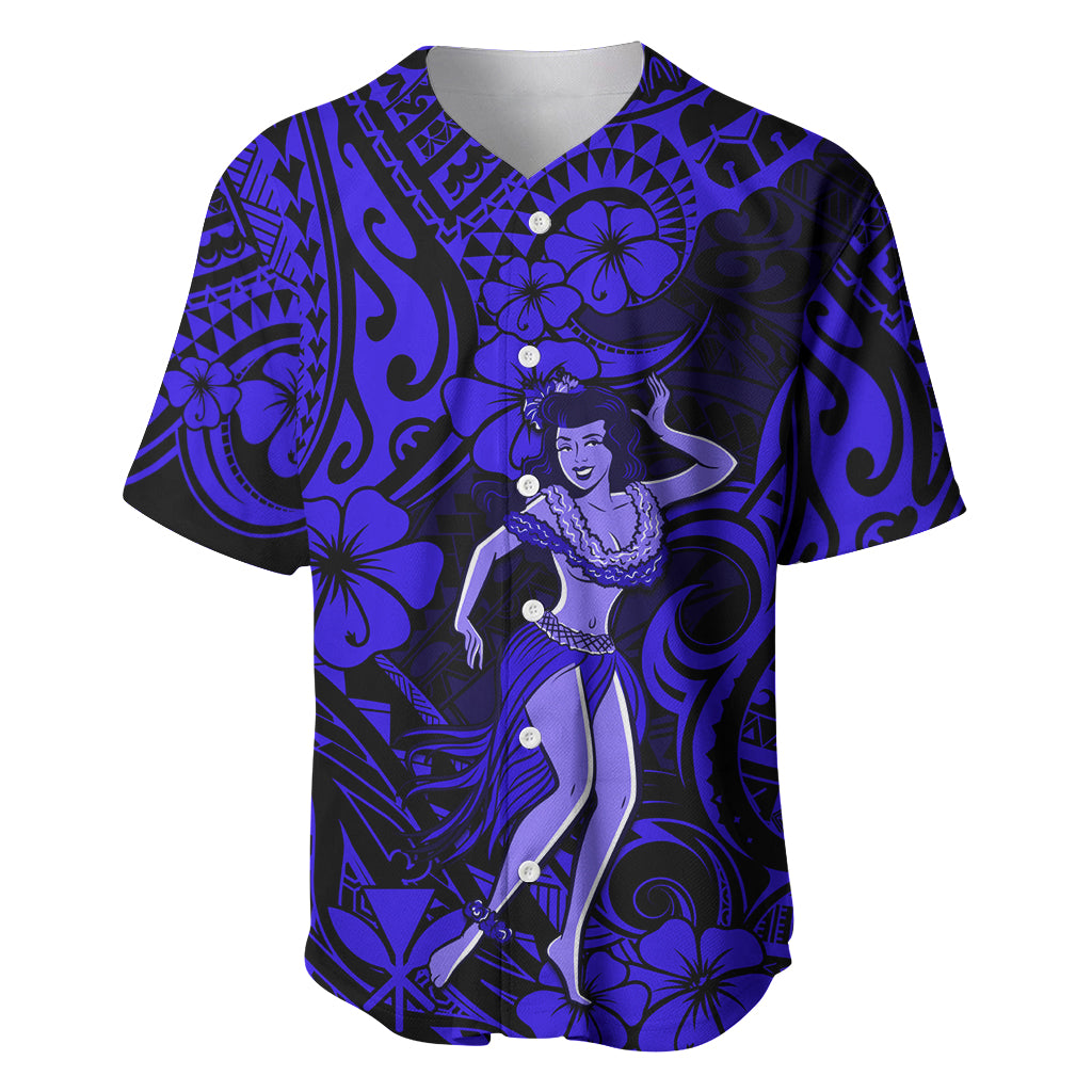 Hawaii Hula Girl Baseball Jersey Polynesian Pattern Navy Blue Version LT01 Blue - Polynesian Pride