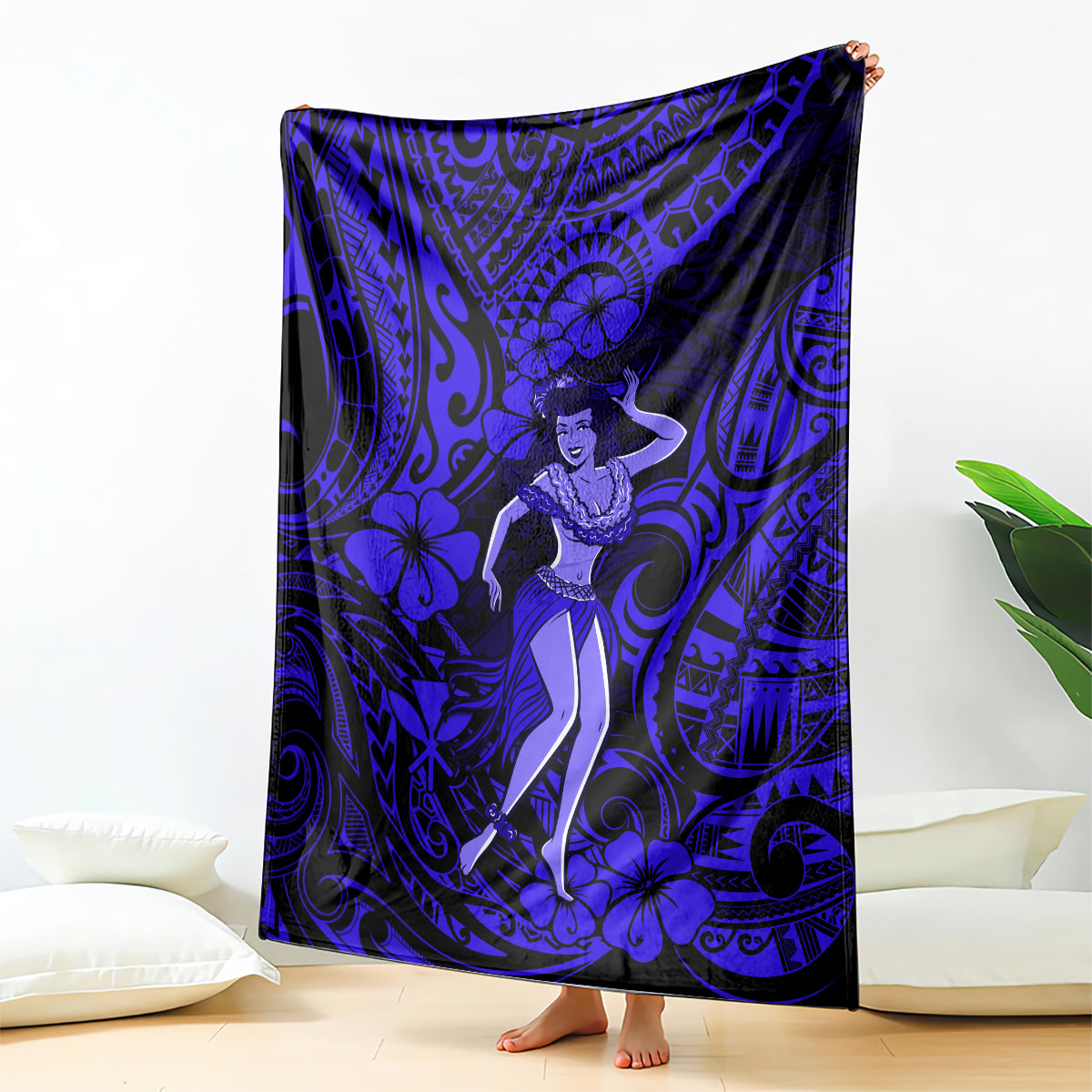 Hawaii Hula Girl Blanket Polynesian Pattern Navy Blue Version LT01 Blue - Polynesian Pride