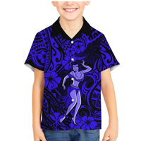 Hawaii Hula Girl Family Matching Mermaid Dress and Hawaiian Shirt Polynesian Pattern Navy Blue Version LT01 Son's Shirt Blue - Polynesian Pride
