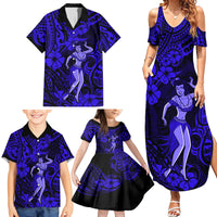Hawaii Hula Girl Family Matching Summer Maxi Dress and Hawaiian Shirt Polynesian Pattern Navy Blue Version LT01 - Polynesian Pride