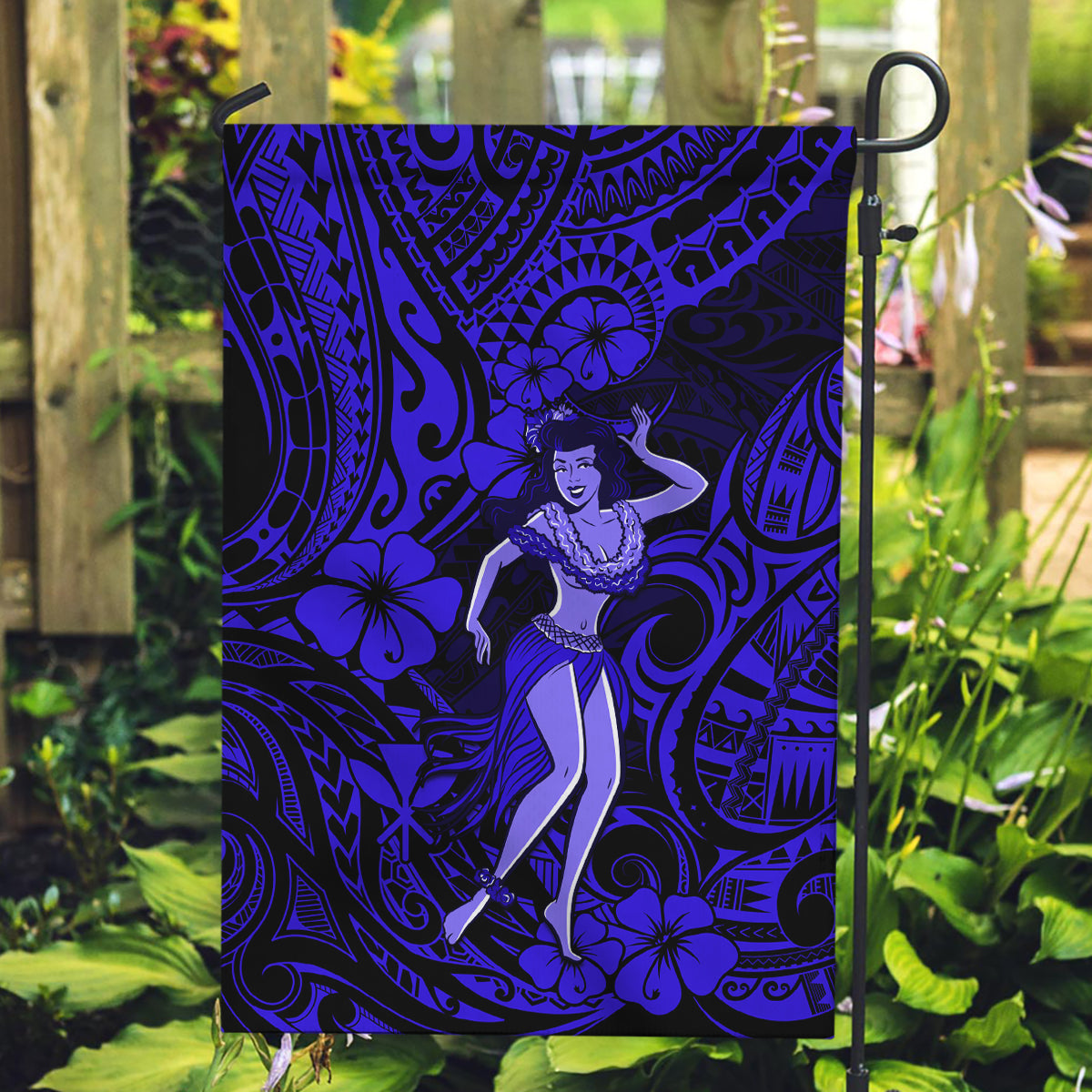 Hawaii Hula Girl Garden Flag Polynesian Pattern Navy Blue Version LT01 Garden Flag Blue - Polynesian Pride