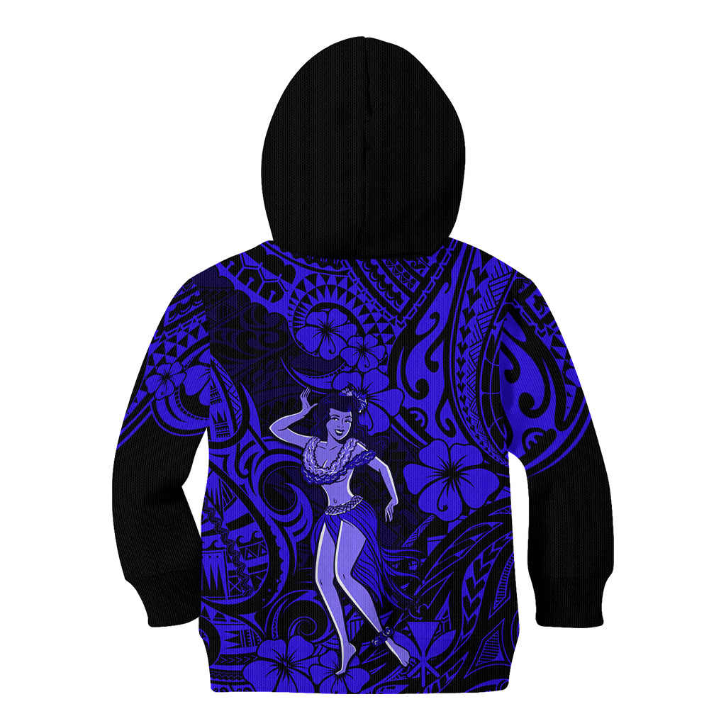 Hawaii Hula Girl Kid Hoodie Polynesian Pattern Navy Blue Version LT01 - Polynesian Pride