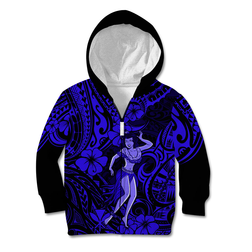 Hawaii Hula Girl Kid Hoodie Polynesian Pattern Navy Blue Version LT01 - Polynesian Pride
